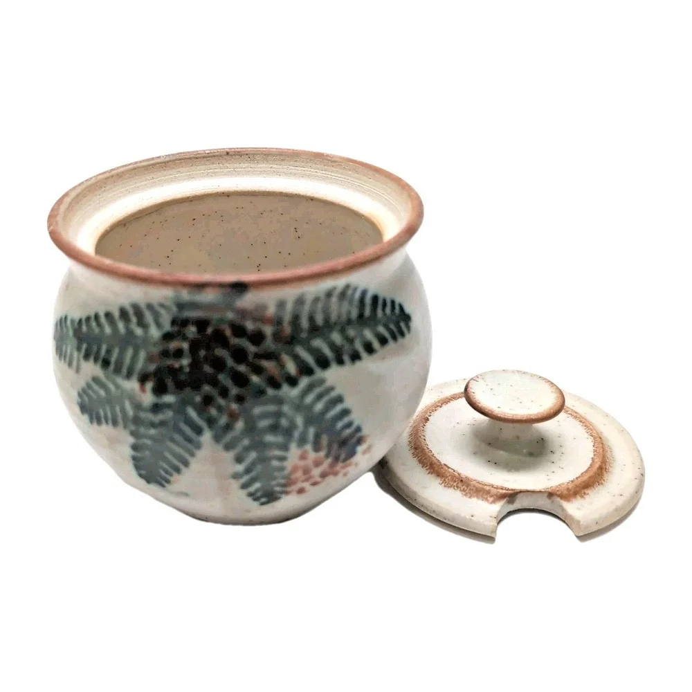 Vtg 70s‎ B. Welsh Studio Pacific Stoneware Lidded Honey Pot Jam Jar Spoon Oregon